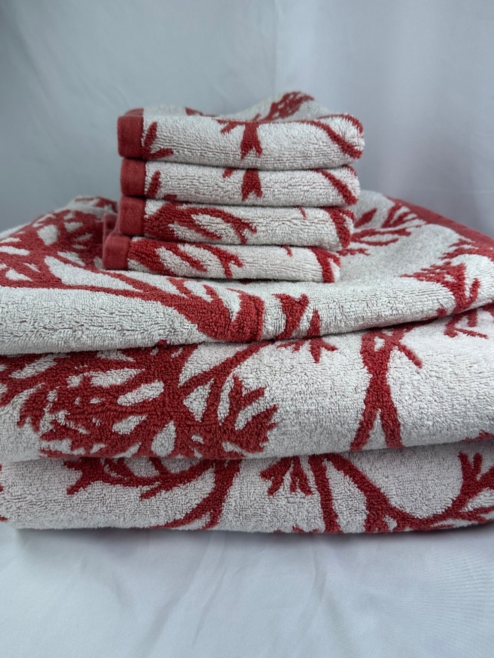 Pottery Barn Red Coral Sea Life Ocean, Cotton, Retired, Bath Set